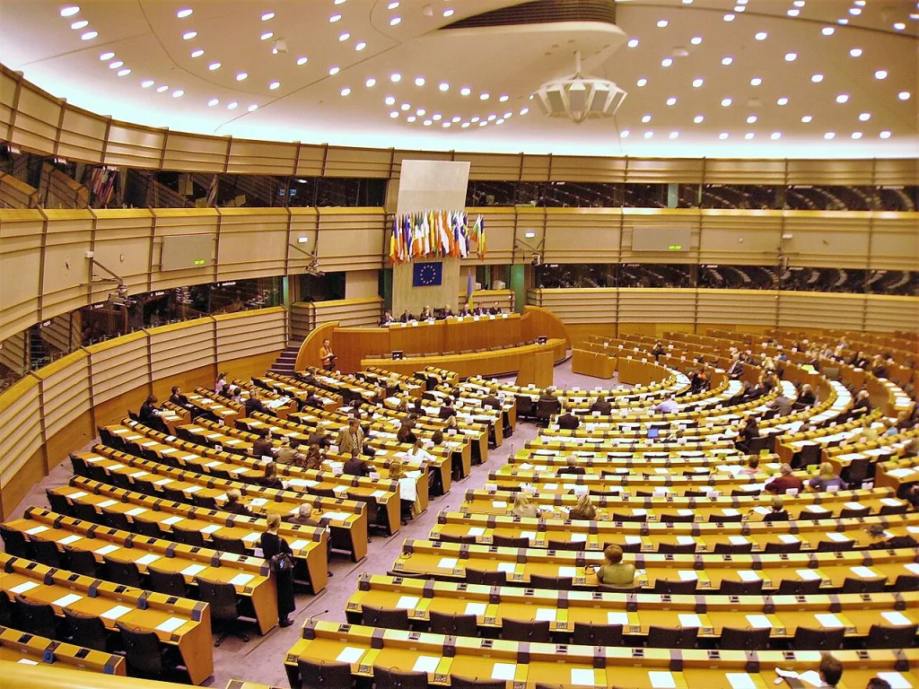 A view of the inside of the European Parliament.