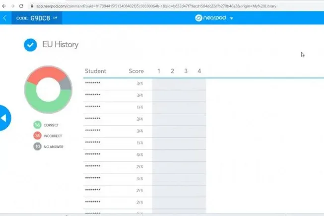 Videoconference still showing a circular graph and quiz answer results.