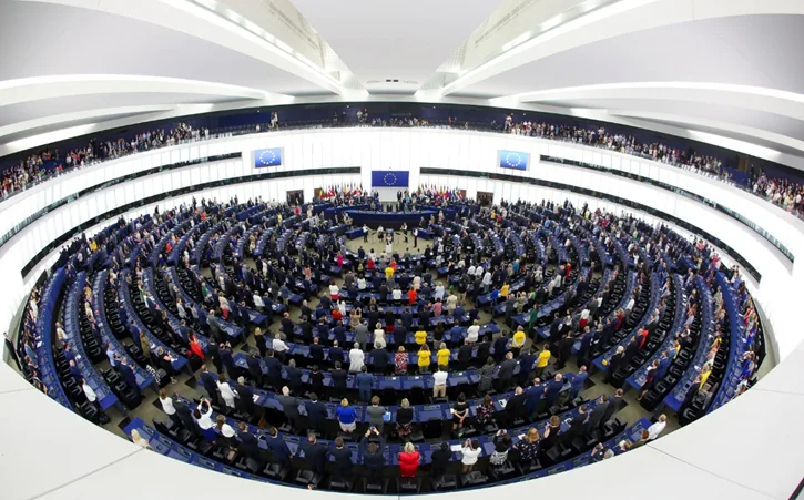 A fully attended European Parliament during a meeting in Strasbourg.