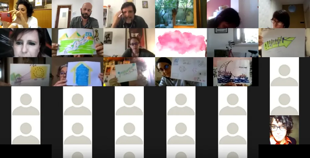Videoconference still of the collected images of the participants.
