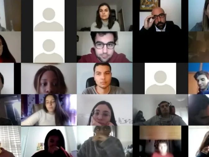 Videoconference still of the collected images of the participants.